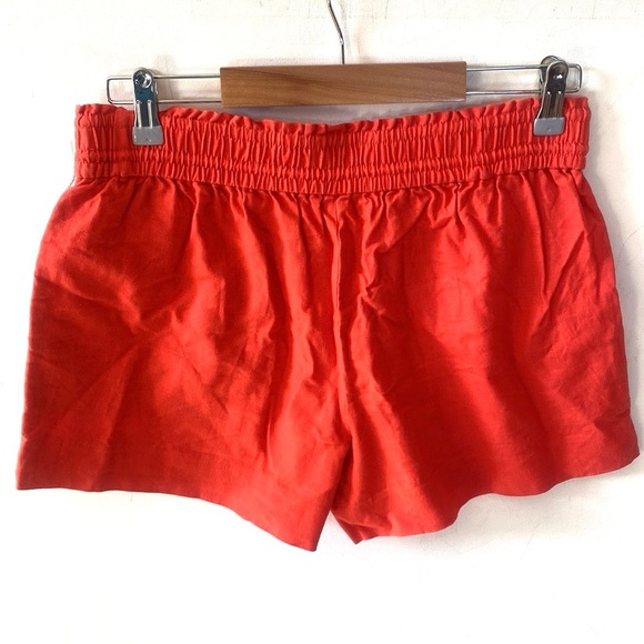 J.CREW Short Women's Size Small Red Orange Smocked Waist Linen Blend Drawstring - Picture 4 of 6